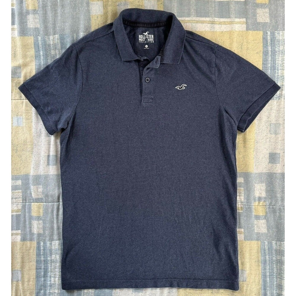 Hollister Youth Boys Short Sleeve Navy Blue Polo Collard Button Up Medium